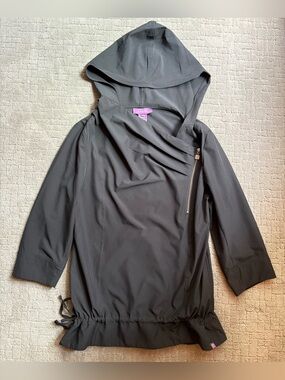 Zobha Hooded Asymmetrical QuarterZip Yoga Athletic Jacket 3/4 Sleeve